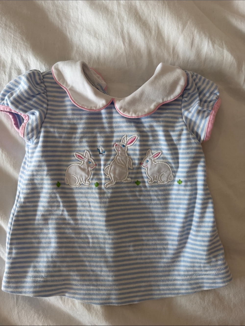 Blue & White Striped Bunny Appliqué Baby Top by